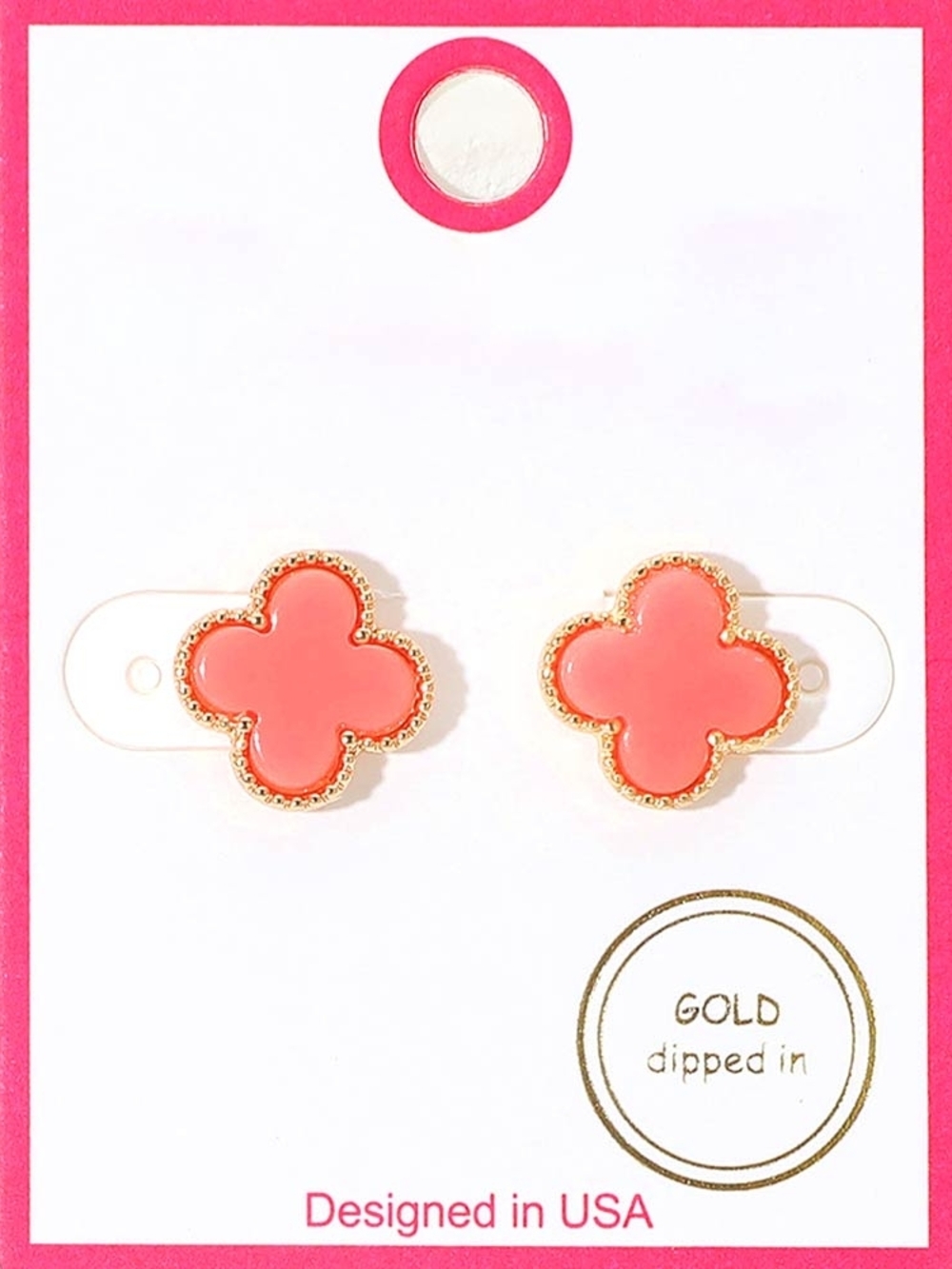 Pink Gold Dipped Trim 0.5" Quatrefoil Stud Earrings Casual Clover Jewelry